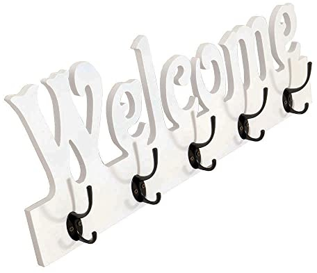 Garderobe Welcome Landhaus Stil 5 Kleiderhaken Holz Vintage Look