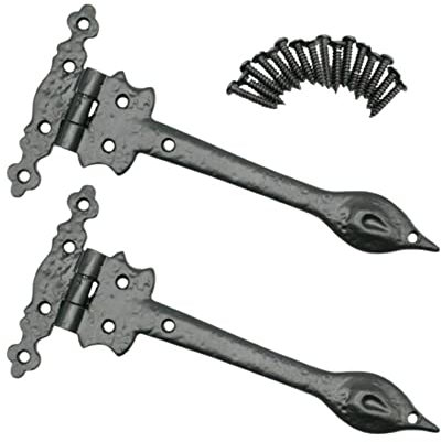 Black Antique Door Spear Door Hinge 9 Inch False Tee Door Hinges Decorative Victorian Spear Garage Gate Hinge Sliding Door Front Hinge with Matching Fixing Screws Pack of 2.
