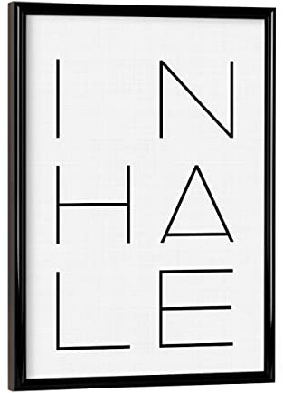 artboxONE Poster mit schwarzem Rahmen 18x13 cm Yoga Typografie Inhale - Bild Atmen ausatmen chillen
