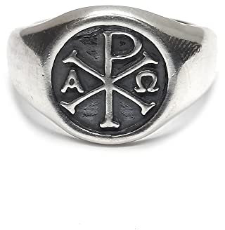 Echtes Sterling Silber herren Ring Chi Rho Alpha Omega massiv punziert 925 (71 (22.6))
