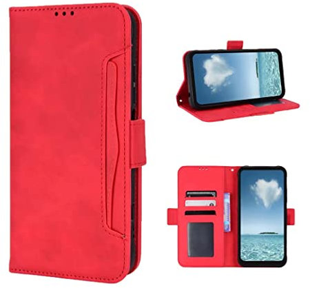 COQUE Funda Alcatel 1B 2022 Shell, Funda magnética Lateral con múltiples Ranuras para Tarjetas de Visita, Funda Tipo Cartera, Funda de teléfono con Tapa para Alcatel 1B 2022 -Rojo
