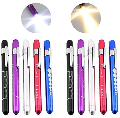 Frunimall Lot de 10 lampes pupilles LED pour diagnostic, lampe pupille de secours avec clip de poche et gravure, lampe stylo LED pour infirmières, médecins, étudiants