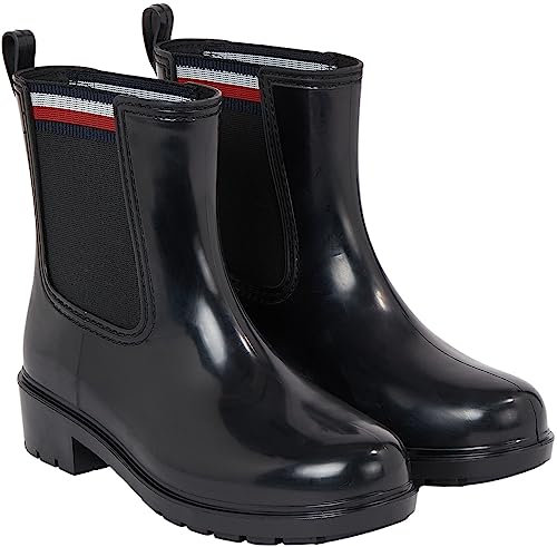 Tommy Hilfiger Stivali in Gomma Donna Corporate Elastic Rainboot Mezza Altezza, Nero (Black), 37 EU