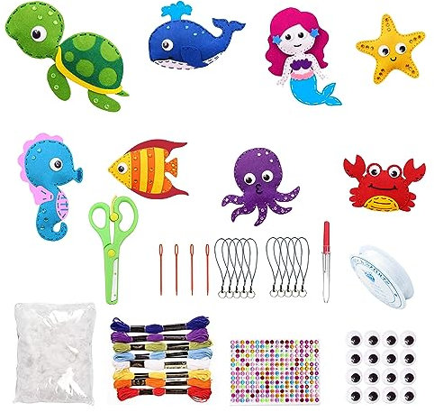 Allazone Nähset Kinder, DIY Filz Bastelset, Verschiedene Meerestiere Filz Nähen Kits, DIY Nähset Kinder Tierformen aus Filz für Kinder Pädagogische und Anfänger