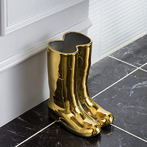 RAZZUM Regenschirmständer, hohe Stiefel, Regenschirmhalter, moderner Keramik-Regenschirmständer for den Eingangsbereich, Zuhause, Flur, Foyer, Dekor/Weiß Regenschirm (Color : Gold)