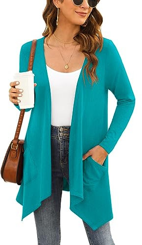 Yommay Plus Size Women's Open Front Floral Duster Plus Size Lightweight Cardigan Long Sleeve Kimono Cardigans with Pockets Drape Shrug Top High Low Hem,Teal,3XL