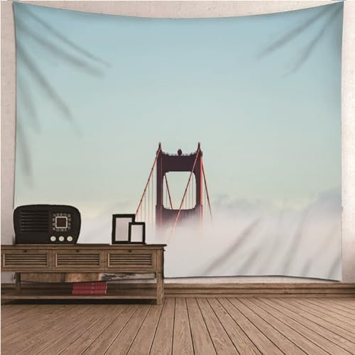 Aotiwe Wandbehang Boho, Deko Wandbehang Golden Gate Bridge In Den Wolken Weiß Rot Wandteppich aus Polyester Wanddeko Boho 150x150cm