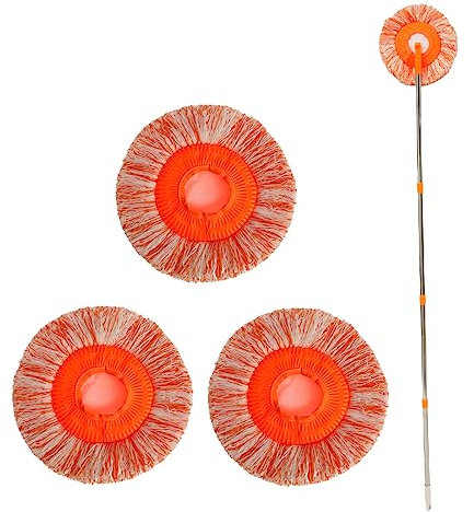 willkey Round Wall Cleaning Mop 360-Degree Rotatable Cleaning Mops Set with 4 Removable Poles and 4 Replaceable Mop Heads Adjustable Round Microfiber Dust Mops Window Cleaning Kit for Floor Wall