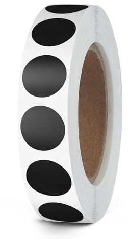 YIKIADA 1000 Stück Schwarz Klebepunkte 13 mm Selbstklebend Punktaufkleber Runde Etiketten Rolle Markierungspunkte