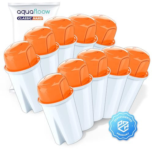 Aquafloow ClassicHard Wasserfilter für Wasserfilter Kanne, Filterkartusche, Wasser Filtersystem zur Reduzierung von Kalk, Chlor | Ersatz für Dafi Classic, AGD+, Brita Classic, Laica – 10 Stück