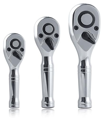 SPEEDWOX Stubby Ratschenset 3 Stück Ratschenwerkzeuge 72 Zähne Reversible Schnellverschluss Kleine Ratsche Set Mini Ratsche 3Pcs Set Ratschenschlüssel Set 3/8 Ratsche 1/4 Ratsche 1/2 Ratsche