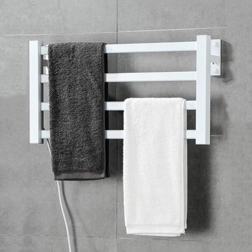 LoJax Sèche-Serviettes Mural 220 V, Radiateur Sèche-Serviettes Électrique, Porte-Serviettes Chauffant, Étendoir De Salle De Bain avec 4 Barres De Tube Carrées