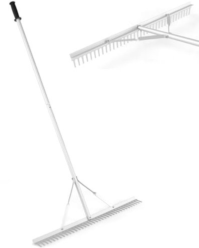 GiantexUK 36'' Aluminum Landscape Rake, 36 Tines Garden Rake with 68 Handle & Double-Sided Head, Heavy Duty Sand Soil Rake Tool for Leveling Lawn Gathering Leaf Beach Lake