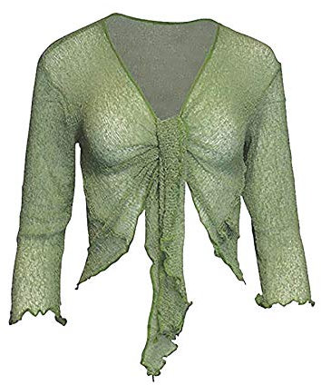KIRAN FASHION Bolero de punto fino para mujer, manga 3/4, recortado, elástico, talla única, verde manzana, Talla única