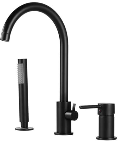 BiaoTeng Mitigeur De Baignoire 3 Trous Rotation à 360° laiton Connexion G1/2 Mitigeur Baignoire 3 Trous Cuivre Robinet Baignoire Avec Douchette 3 Trous, noir