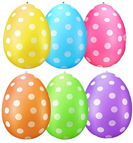 Geonoy Aufblasbare Ostereier, 40,6 cm, für den Außenbereich, aufblasbare Osterdekorationen, Bunte Eier, aufblasbare Ostereier-Dekorationen für Terrasse, Rasen, Garten,