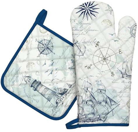 Arquiel Gants De Four & Maniques Lot De 2, 100% Coton Maniques Cuisine Gant Four Anti Chaleur Extra-Longue pour Barbecue, Cuisine, Griller, Micro-Ondes(Bateau)