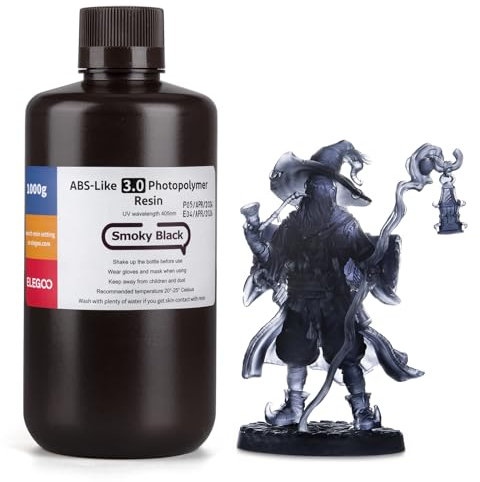ELEGOO ABS-Like 3.0 3D Drucker Resin, 405 nm UV-härtendes Harz für MSLA/LCD/DLP 3D Drucker, Verbesserte Festigkeit und Zähigkeit, Hohe Präzision, Niedrige Viskosität, 1000g Rauchiges Schwarz