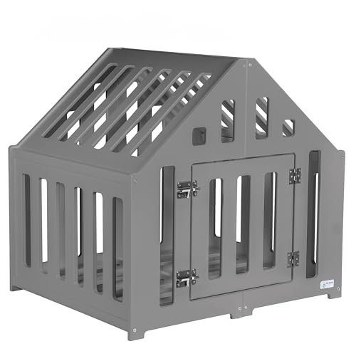 Pet World Design Hundehütte aus Holz, Hundekäfig Verschließbar, Tierhaus, Hundelaufstall, Hundehaus, Haustierbox, Hund, Katze, Indoor, Graphit