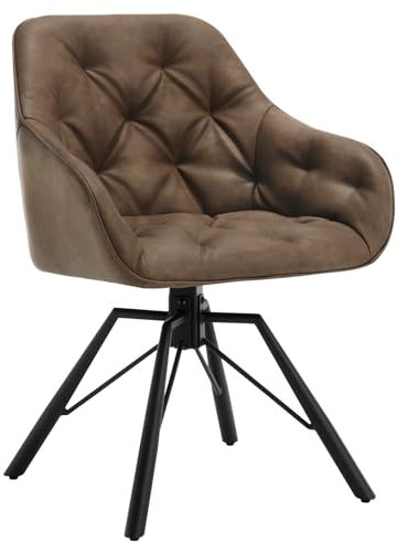 WOLTU Esszimmerstuhl drehbar, 1x Drehstuhl mit Armlehnen, Essstuhl, Küchenstuhl, Polsterstuhl, Armlehnstuhl, für Esszimmer Küche Wohnzimmer, mit Metallbeinen Kunstlederbezug, Braun EZS61br-1
