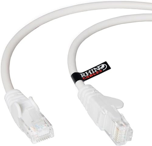 rhinocables CAT 5e High-Speed Ethernet Cable - Reliable LAN Network RJ45 Cable for Fast Internet & Data Transfer | Durable WiFi Broadband Cable for Gaming & Streaming, (40m, White, Pack of 50)