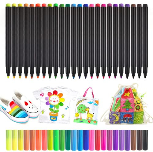 NXPUXP 24 Rotulador Textil Permanente,Rotuladores Para Tela No Tóxica y Indeleble,Marcadores Textiles de Pintura DIY,Adecuado Para Ropa,Sombreros,Bolsas de Lona