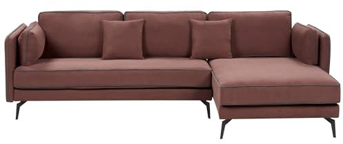 Beliani 3-Sitzer Ecksofa Stoff rot linksseitig mit schwarzen Metallfüßen Kissen Altan