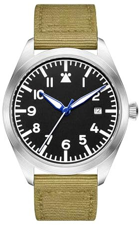 Boyarca Pilotenuhr Flieger Edelstahl Mechanische Automatikuhren Flieger Tauchen Armbanduhr Mechanische Uhren mit Leuchtend Wasserdicht Datum, Schwarz