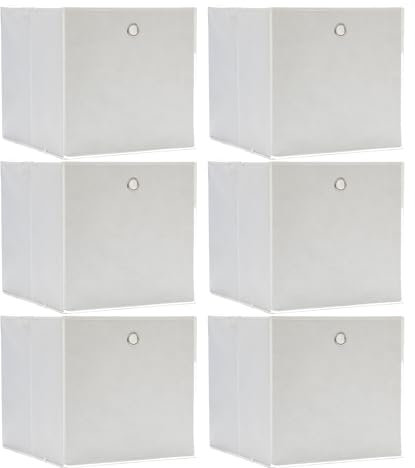 Vixzoid Aufbewahrungsbox Stoff 6er Set 33x38x33cm Faltbox Faltbare Faltkiste mit Fingerloch für Kallax Regale oder Schrank Regal Spind Einsatz Boxen (Weiß)