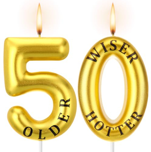 Conelist Older Wiser Hotter Birthday Candles, Numeral Cake Topper, 50th