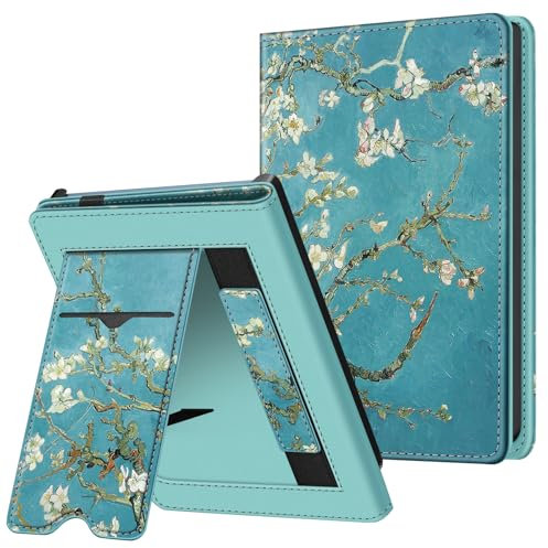 Fintie Hülle für Pocketbook Verse Pro/Verse (2023)/Verse Pro Color (2024) eReader - Kickstand Schutzhülle mit Kartenfach Handschlaufe und Auto Sleep/Wake Funktion, Mandelblüten