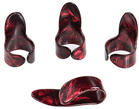 Diheohg Ballade Gitarre Finger Satz Gitarre Schmerz Frei Finger Satz Zupf Stück Zubehör Gitarre Gitarre Finger Daumen Zeige Finger Set (Rot)