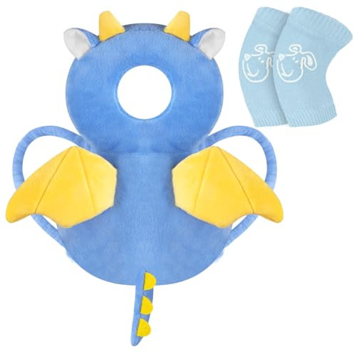Vicloon Protezione per la Testa del Bambino, Protezione Testa per Neonato, Morbido e Traspirante, Cuscino di Sicurezza Regolabile per Bambini di che Imparano a Gattonare e Camminare, Drago Blu