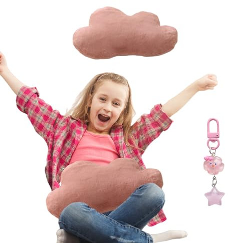 Wolkenkissen,Cloud Pillow,Niedlich Kissen Wolke,44×25cm Wolken Kuscheltier,Cartoon-Wolkenform mit 1 Glitzerwolkenstern-Schlüsselanhänger,für Kinderzimmer Schlafzimmer Deko (Rosa)