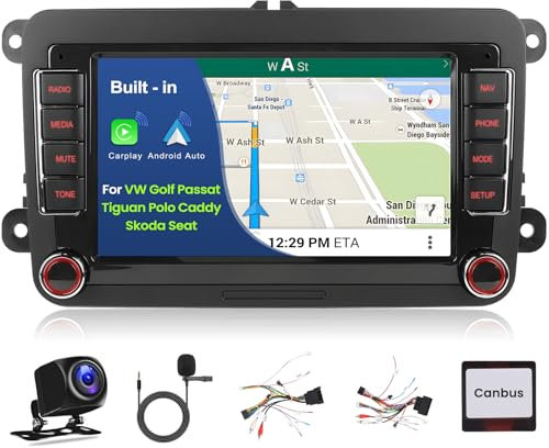Inefala Android 15 2G+64G Autoradio para VW Golf Passat Tiguan Polo Caddy Skoda Seat Touran, 7 Pantalla Radio Bluetooth con Carplay Wireless Android Auto GPS WiFi RDS/FM Cámara Trasera Mic
