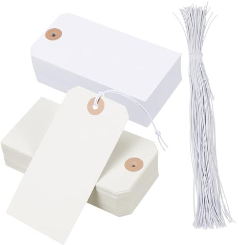 Housoutil 100 Stück Blanko Etiketten 12x6cm Mit Elastischer Schnur Beschreibbare Papier Etiketten Für Kleidung Preisschilder Warenanhänger Vielseitig Einsetzbar Für Inventar