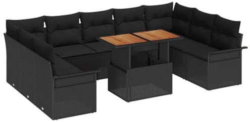 vidaXL Garten-Sofa-Set 10 STK. Schwarz Poly Rattan