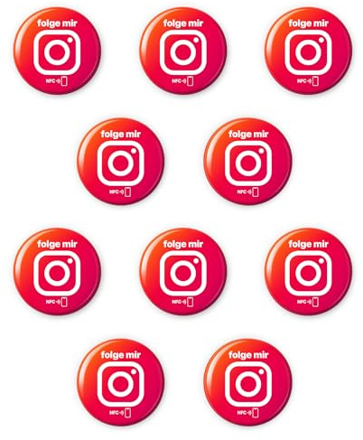 Confezione risparmio tedesca: 10 adesivi Instagram NFC – folge mir – auto-programmabili, senza contatto e riutilizzabili, 3 cm di diametro, resina epossidica, adesivo 3M – per eventi, negozi, saloni