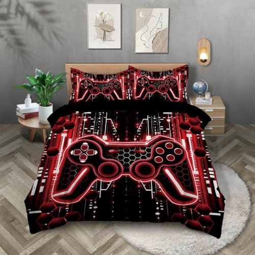 TKCQX Gamepad Housse de Couette 220x240 Enfant Garçon Fille Adulte Parure de Lit 220x240 Consoles de Jeux Gaming Housse de Couette 2 Personnes en Microfibre avec Taie d'oreiller 65x65 cm