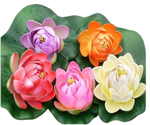 HKYBCF 5 Stücke 10 cm Kleine Künstliche Blumen Lotus Seerose Knospe Typ Teichpflanze Pool Dekor Aquarium Aquarium