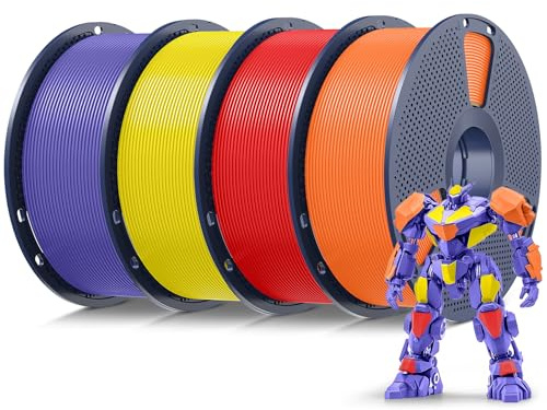 SUNLU 4KG PLA Filament 1.75mm, Gelb+Orange+Rot+Lila | Sauber Gewickelte, Maßgenauigkeit +/- 0,02mm, 3D Drucker Filament PLA 1KG Spule (2,2 lbs) für Meisten 3D Drucker