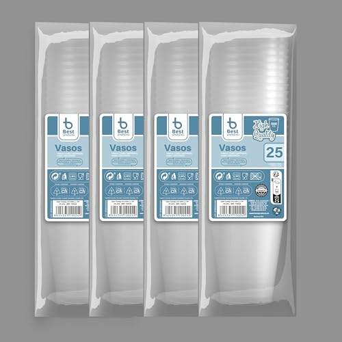 BEST PRODUCTS Pack de 100 Vasos de Plástico de 500 ml. Vasos Reutilizables de Polipropileno Transparente. Ideales para Fiestas, Eventos, Caterings y Oficinas