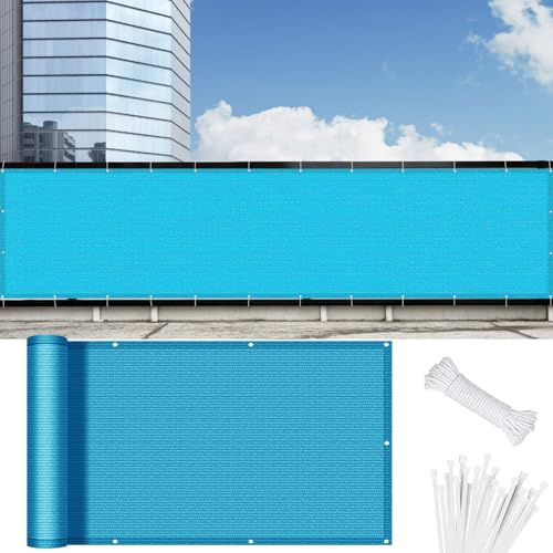 Balkon Sichtschutz Wetterfest 100 x 600 cm HDPE Balkonbespannung mit Kabelbinder Atmungsaktiv Balkon Sichtschutz Balkonverkleidung für Balkongeländer Terrasse, Himmelblau