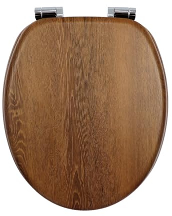 Fanmitrk WC-Sitz mit Absenkautomatik, Toilettendeckel aus stabilem MDF-Holzkern, Verstellbare Scharniere aus Zinklegierung (Befestigung von unten), Standard O-Form, Pflegeleicht (jh4706-01)