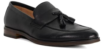 Dune London Mens Showman Leather Textured Tassel Formal Shoes Size UK 9 Loafers Black