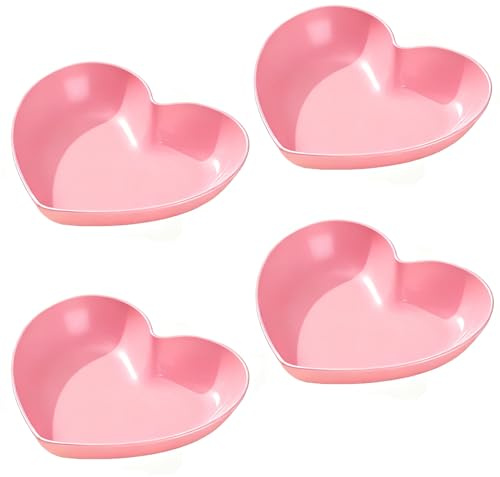 Heart Shaped Nibble Trays Pink 4 Pack Shatterproof Small Plastic Dishes