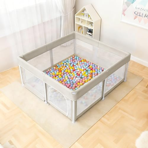 OUUTMEE Laufstall Baby Laufgitter 127 x 127 cm Faltbarer Baby-Spielzaun, 150D Oxford Indoor- und Outdoor-Spielzaun mit Aufbewahrungstasche, Playpen (Beige)