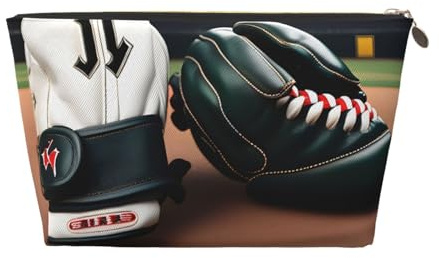 Trousse de toilette de voyage en cuir doré - Réutilisable - Imprimé baseball et gants - Sac de rangement souple et portable, doré, Taille unique