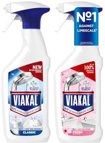 Viakal Limescale Remover Spray Bundle (2 Pack) – CLASSIC & FRESH SPRING ROSE – Bathroom Cleaner Spray – Up to 100% Limescale Removal, Anti-Droplet Technology & Odour Defence