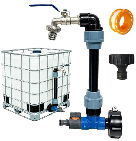 Set Rubinetto Cisterna 1000 Litri A Collo D'oca,2 In 1 Raccordo Cisterna 1000l Con Raccordo 3/4,Adattatore Rubinetto Da Serbatoio Acqua Piovana,Tappo Per Serbatoio Acqua 1000 Litri
